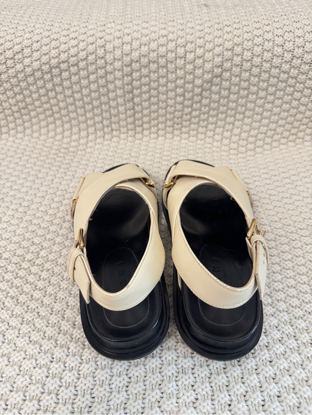 Marni Cream Leather Crisscross Slingback Sandals with Black Footbed - Picture 4 of 7